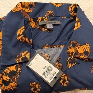 John Varvatos Stream Blue Shirt with Orange Floral Design